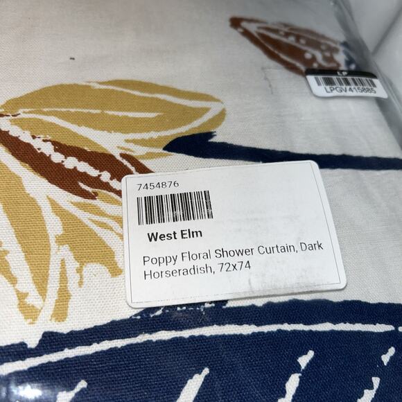 NWT West Elm Poppy Floral Shower Curtain-72"w x 74"l-Dark Horseradish Super Cute - Picture 7 of 8